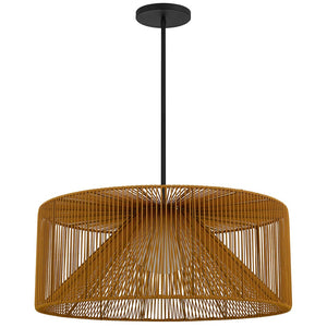 HomeRoots Natural Rattan & Black Metal LED Dimmable Pendant Light - Coastal Charm for Indoor & Outdoor Spaces 683474