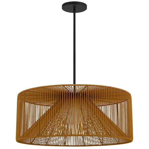 HomeRoots Natural Rattan & Black Metal LED Dimmable Pendant Light - Coastal Charm for Indoor & Outdoor Spaces 683474