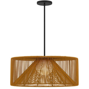 HomeRoots Natural Rattan & Black Metal LED Dimmable Pendant Light - Coastal Charm for Indoor & Outdoor Spaces 683474