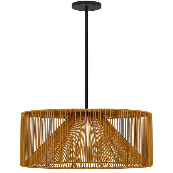 HomeRoots Natural Rattan & Black Metal LED Dimmable Pendant Light - Coastal Charm for Indoor & Outdoor Spaces 683474