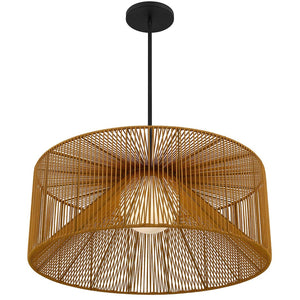 HomeRoots Natural Rattan & Black Metal LED Dimmable Pendant Light - Coastal Charm for Indoor & Outdoor Spaces 683474