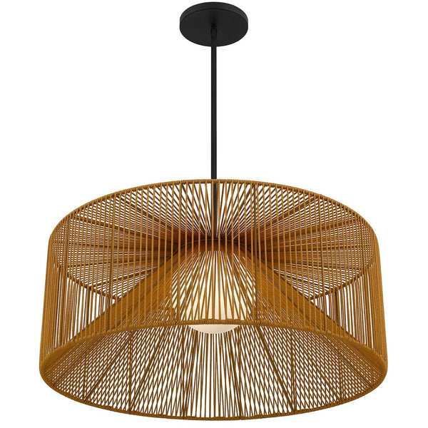 HomeRoots Natural Rattan & Black Metal LED Dimmable Pendant Light - Coastal Charm for Indoor & Outdoor Spaces 683474
