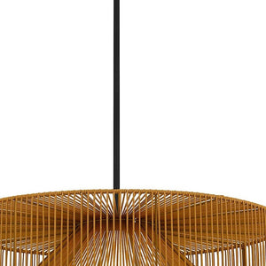 HomeRoots Natural Rattan & Black Metal LED Dimmable Pendant Light - Coastal Charm for Indoor & Outdoor Spaces 683474