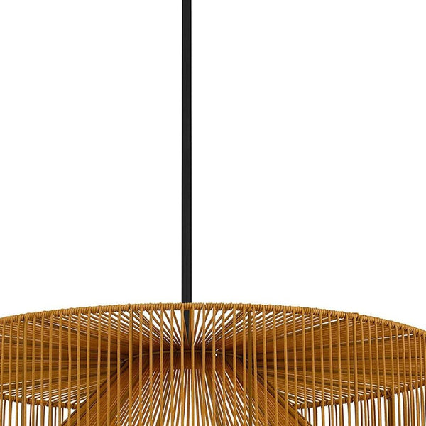 HomeRoots Natural Rattan & Black Metal LED Dimmable Pendant Light - Coastal Charm for Indoor & Outdoor Spaces 683474
