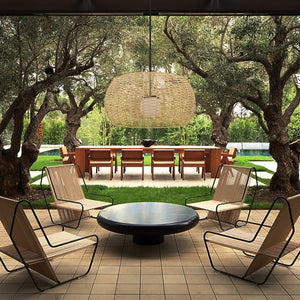 HomeRoots Natural Rattan & Matte Black Metal Dimmable LED Hanging Pendant Light for Indoor/Outdoor Style 683476