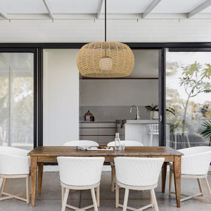HomeRoots Natural Rattan & Matte Black Metal Dimmable LED Hanging Pendant Light for Indoor/Outdoor Style 683476