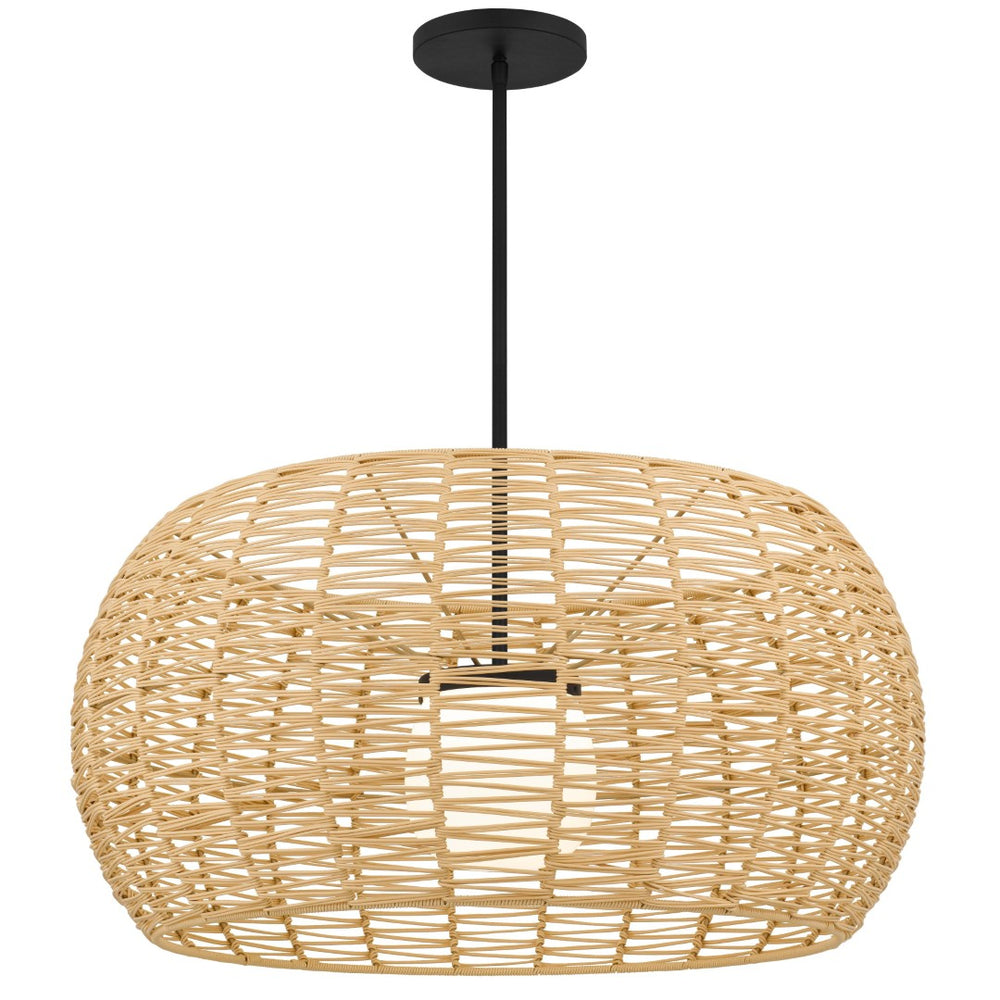 HomeRoots Natural Rattan & Matte Black Metal Dimmable LED Hanging Pendant Light for Indoor/Outdoor Style 683476