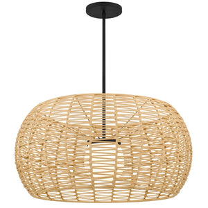 HomeRoots Natural Rattan & Matte Black Metal Dimmable LED Hanging Pendant Light for Indoor/Outdoor Style 683476