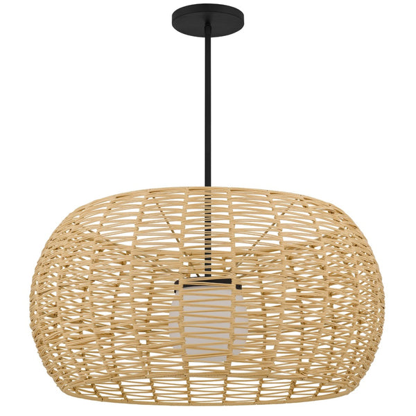 HomeRoots Natural Rattan & Matte Black Metal Dimmable LED Hanging Pendant Light for Indoor/Outdoor Style 683476