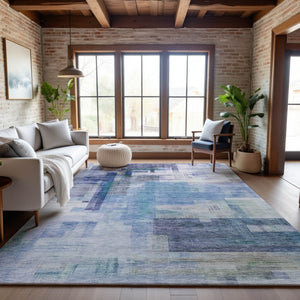 HomeRoots 8' X 10' Blue And Ivory Abstract Geometric Washable Area Rug - UV Protected, Stylish & Durable! 683480