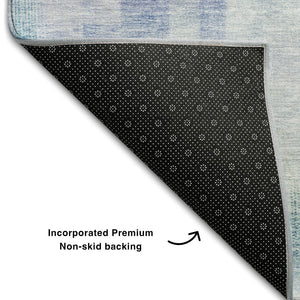HomeRoots 8' X 10' Blue And Ivory Abstract Geometric Washable Area Rug - UV Protected, Stylish & Durable! 683480