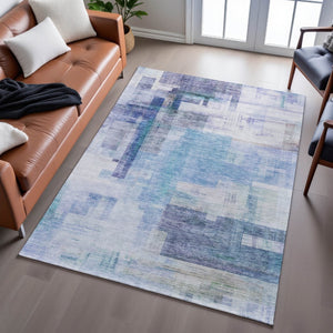 HomeRoots 8' X 10' Blue And Ivory Abstract Geometric Washable Area Rug - UV Protected, Stylish & Durable! 683480