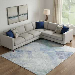 HomeRoots 9' X 12' Blue And Ivory Abstract Geometric Area Rug - Washable, UV Protected, Durable & Stylish Design 683481