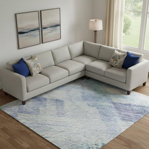 HomeRoots 10' X 14' Blue & Ivory Abstract Geometric Area Rug - Durable, Washable, UV-Protected for Homes 683482