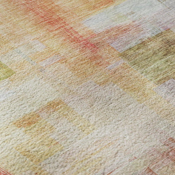 HomeRoots 5' X 8' Coral Ivory Gold Abstract Geometric Area Rug - Washable, UV-Protected & Stain-Resistant! 683484