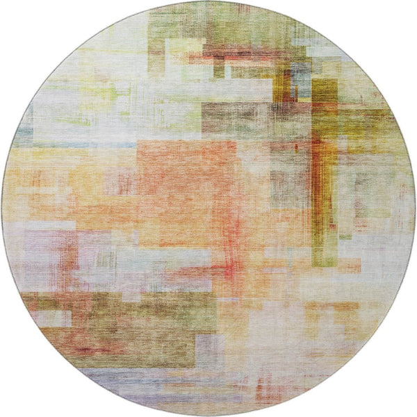 HomeRoots 8' Coral Ivory Gold Abstract Geometric Round Rug – Washable, UV-Protected, Durable for Homes 683485
