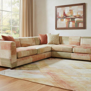HomeRoots 8' X 10' Coral Ivory Gold Abstract Geometric Washable Area Rug - Stylish, Durable, UV Protected Design 683486