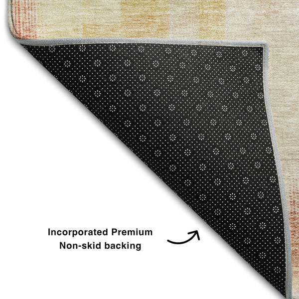 HomeRoots 8' X 10' Coral Ivory Gold Abstract Geometric Washable Area Rug - Stylish, Durable, UV Protected Design 683486