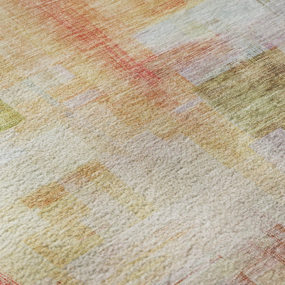HomeRoots 8' X 10' Coral Ivory Gold Abstract Geometric Washable Area Rug - Stylish, Durable, UV Protected Design 683486