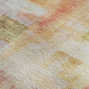HomeRoots 8' X 10' Coral Ivory Gold Abstract Geometric Washable Area Rug - Stylish, Durable, UV Protected Design 683486