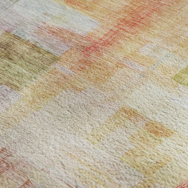 HomeRoots 8' X 10' Coral Ivory Gold Abstract Geometric Washable Area Rug - Stylish, Durable, UV Protected Design 683486