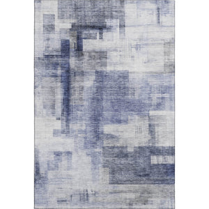 HomeRoots 5' X 8' Denim Blue & Ivory Abstract Geometric Area Rug - Washable, UV-Protected for Everyday Use! 683490