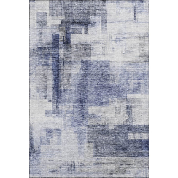 HomeRoots 5' X 8' Denim Blue & Ivory Abstract Geometric Area Rug - Washable, UV-Protected for Everyday Use! 683490