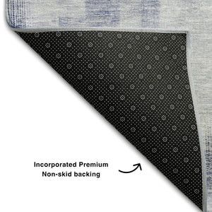 HomeRoots 5' X 8' Denim Blue & Ivory Abstract Geometric Area Rug - Washable, UV-Protected for Everyday Use! 683490