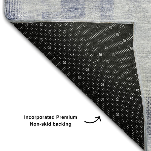 HomeRoots 5' X 8' Denim Blue & Ivory Abstract Geometric Area Rug - Washable, UV-Protected for Everyday Use! 683490