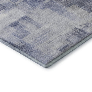 HomeRoots 5' X 8' Denim Blue & Ivory Abstract Geometric Area Rug - Washable, UV-Protected for Everyday Use! 683490