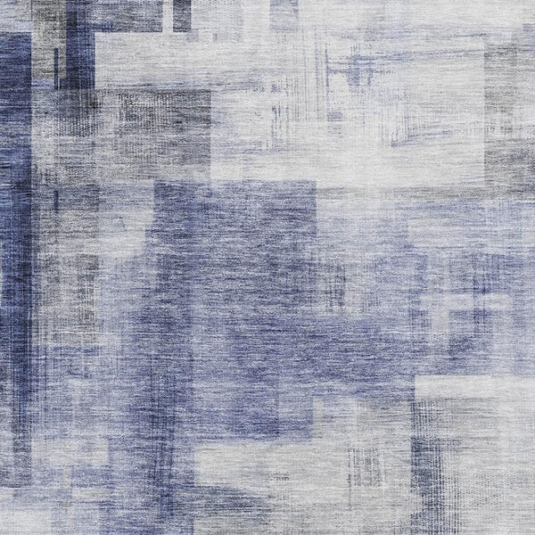 HomeRoots 5' X 8' Denim Blue & Ivory Abstract Geometric Area Rug - Washable, UV-Protected for Everyday Use! 683490