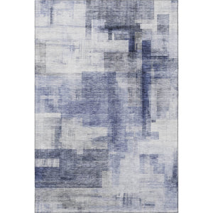 HomeRoots 5' X 8' Denim Blue & Ivory Abstract Geometric Area Rug - Washable, UV-Protected for Everyday Use! 683490