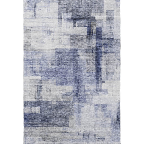HomeRoots 5' X 8' Denim Blue & Ivory Abstract Geometric Area Rug - Washable, UV-Protected for Everyday Use! 683490