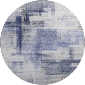 HomeRoots 8' Denim Blue and Ivory Abstract Round Rug - Washable, Stain-Resistant, UV Protected for Busy Homes 683491