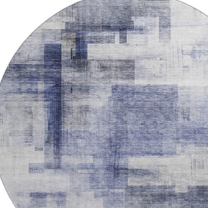 HomeRoots 8' Denim Blue and Ivory Abstract Round Rug - Washable, Stain-Resistant, UV Protected for Busy Homes 683491