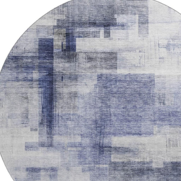 HomeRoots 8' Denim Blue and Ivory Abstract Round Rug - Washable, Stain-Resistant, UV Protected for Busy Homes 683491
