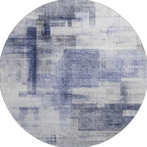 HomeRoots 8' Denim Blue and Ivory Abstract Round Rug - Washable, Stain-Resistant, UV Protected for Busy Homes 683491
