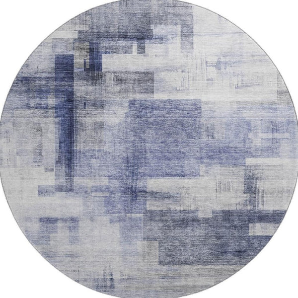 HomeRoots 8' Denim Blue and Ivory Abstract Round Rug - Washable, Stain-Resistant, UV Protected for Busy Homes 683491