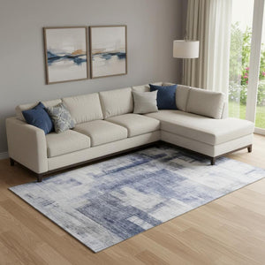 HomeRoots 9' X 12' Denim Blue & Ivory Abstract Geometric Area Rug – Washable, UV Protected, Durable Style 683493