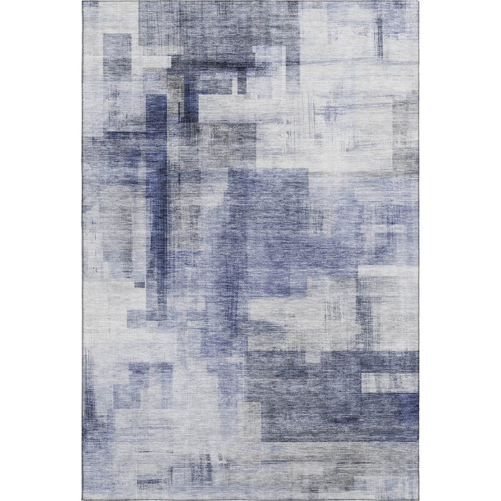 HomeRoots 9' X 12' Denim Blue & Ivory Abstract Geometric Area Rug – Washable, UV Protected, Durable Style 683493