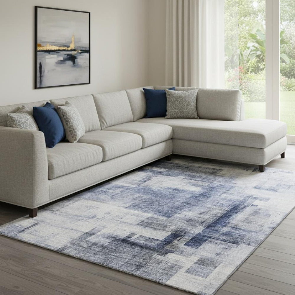 HomeRoots 10' X 14' Denim Blue & Ivory Geometric Area Rug - Stain Resistant, UV Protected, Stylish & Durable! 683494