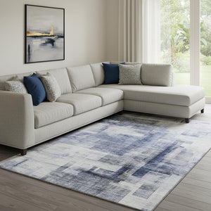 HomeRoots 10' X 14' Denim Blue & Ivory Geometric Area Rug - Stain Resistant, UV Protected, Stylish & Durable! 683494