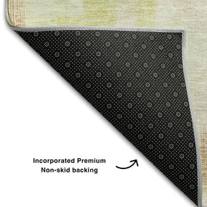 HomeRoots 9' Abstract Geometric Washable Area Rug in Green, Ivory, Gold & Purple - Stain Resistant & UV Protected 683499