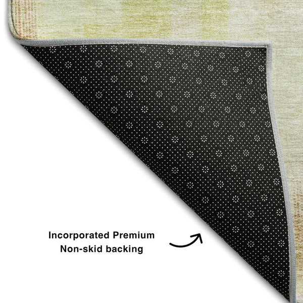 HomeRoots 9' Abstract Geometric Washable Area Rug in Green, Ivory, Gold & Purple - Stain Resistant & UV Protected 683499