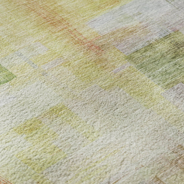 HomeRoots 9' Abstract Geometric Washable Area Rug in Green, Ivory, Gold & Purple - Stain Resistant & UV Protected 683499