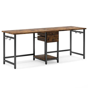English Elm Computer Desk Two Person Wood Grain Workstation with Drawers for Shared Home Office Black,Rustic Brown T3971P453399