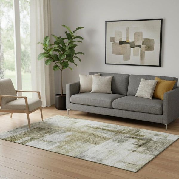HomeRoots 5' X 8' Abstract Geometric Taupe Beige Area Rug - Washable, Stain-Resistant, UV Protected Comfort 683502
