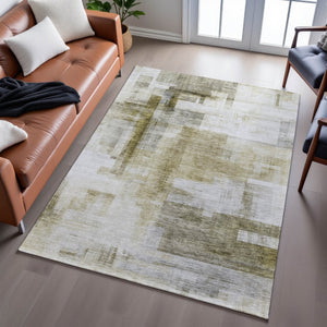 HomeRoots 5' X 8' Abstract Geometric Taupe Beige Area Rug - Washable, Stain-Resistant, UV Protected Comfort 683502