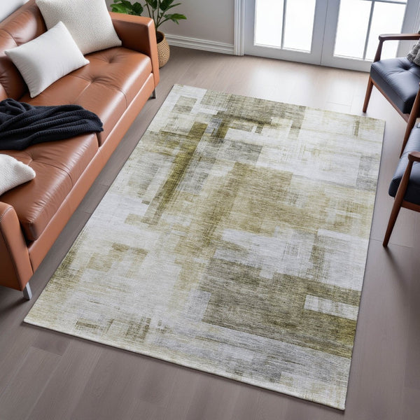 HomeRoots 5' X 8' Abstract Geometric Taupe Beige Area Rug - Washable, Stain-Resistant, UV Protected Comfort 683502