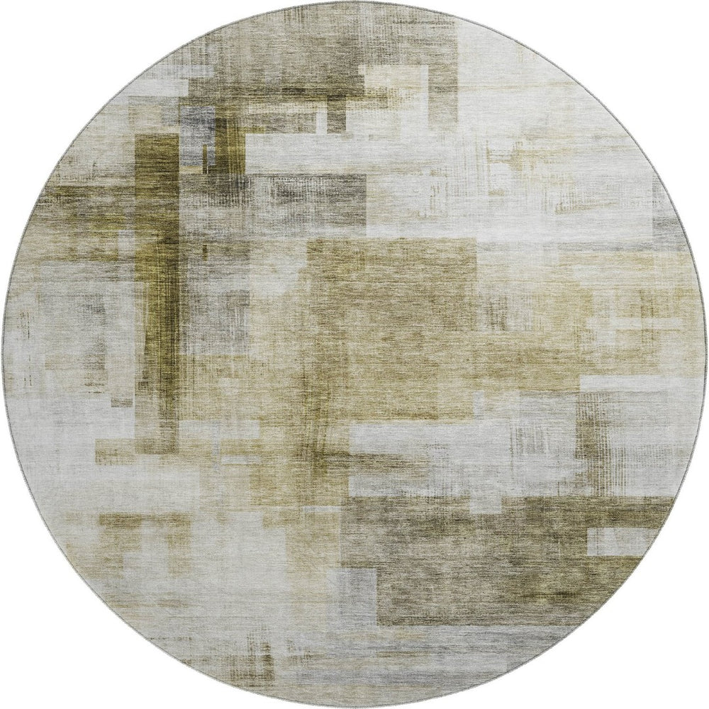 HomeRoots 8' Washable Round Rug in Taupe Beige & Brown - Abstract Geometric Design with UV Protection & Durability 683503